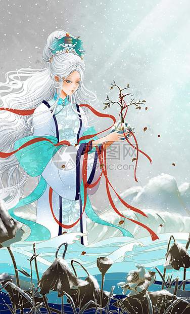 立冬古风雪里美人图片