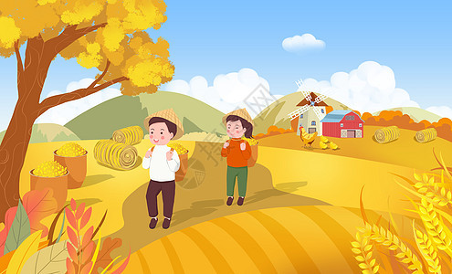 秋收农业收割稻谷背景图片