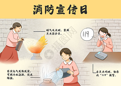 119消防安全宣传日海报中国消防宣传日插画
