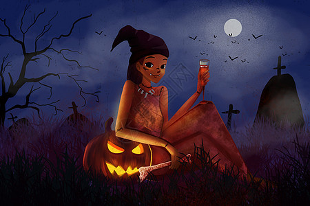 坐在坟地里的女巫背景图片