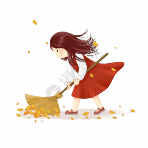 扫落叶的小女孩GIF图片