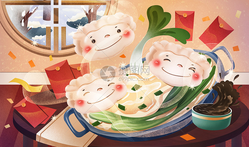 冬至节气一锅可爱的饺子图片