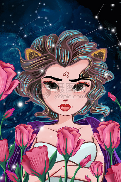 欧美风狮子座插画