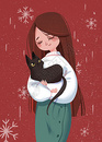 冬日抱猫的女孩手机壁纸图片