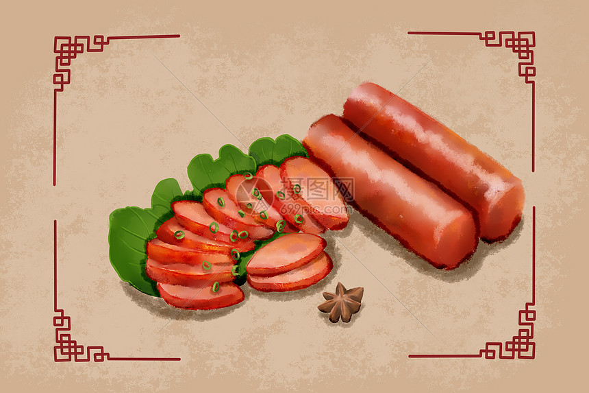 冬季美食腊肠手绘插画