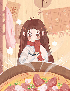 立冬喝羊肉汤的女孩背景图片