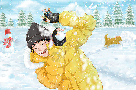 冬天打雪仗的少年背景图片