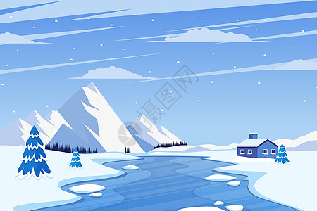 冬季下雪天矢量风景插画图片