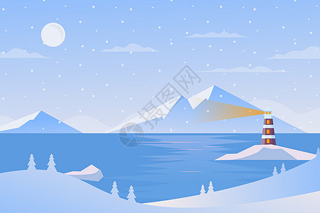 冬季雪天风景矢量插画背景图片