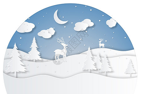 冬季雪天剪纸矢量插画图片