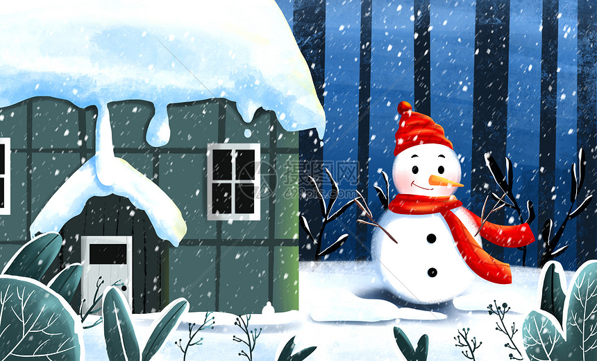 摄图网>插画>节日节气>小雪节气之雪地雪屋雪人插画.psd>860_521