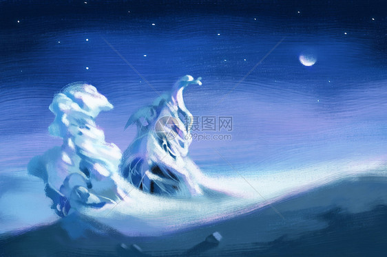 雪夜的戈壁图片