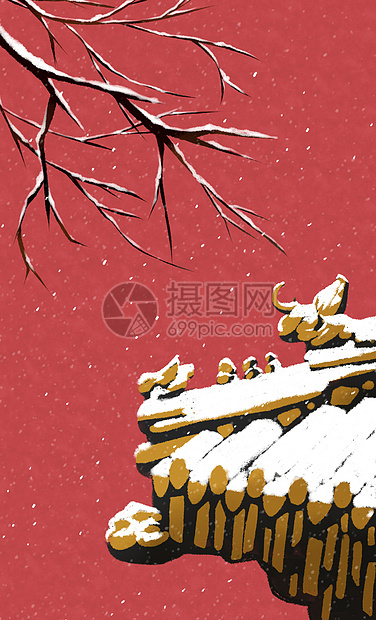 故宫的雪竖屏插画图片