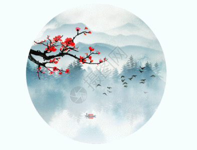 大雪素材背景冬季梅花山水GIF高清图片