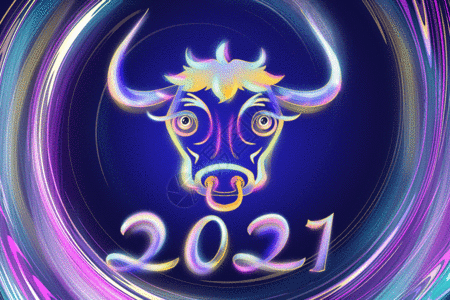 2021年牛年发光数字标志GIF图片
