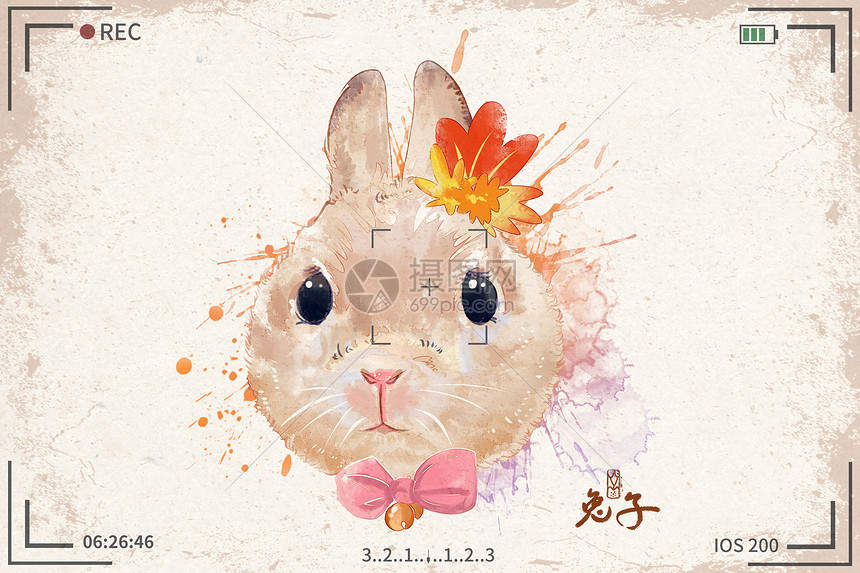 可爱兔子水彩明信片插画插画图片下载 正版图片 摄图网