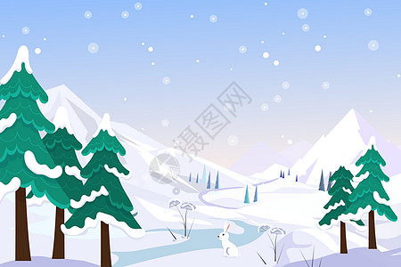 冬季雪天风景矢量插画图片