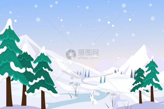 冬季雪天风景矢量插画图片