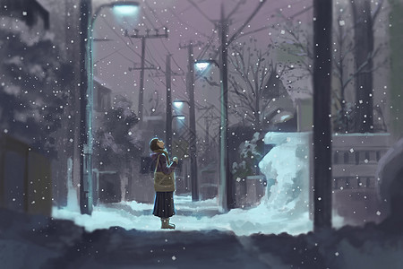雪中的少女背景图片