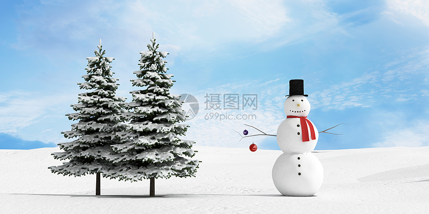 3D冬日雪人场景图片
