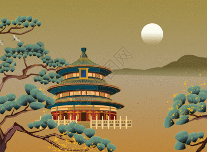 中式古建筑中国风北京天坛gif高清图片