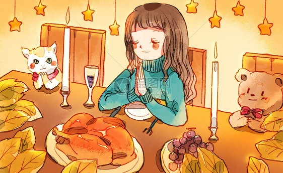 感恩节感恩食物的少女图片