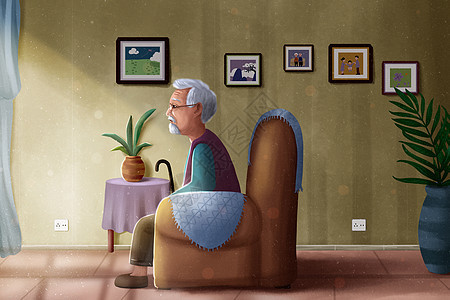 独自坐在房间里的老人图片