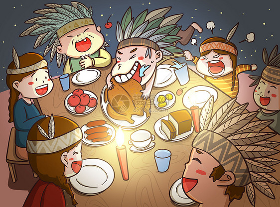 感恩节火鸡大餐插画图片