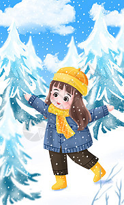 冬天里玩雪的女孩子背景图片