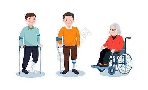 医疗机械青年老人拐杖与轮椅组合背景图片