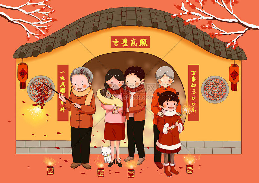 新年放鞭炮插画图片下载-正版图片401876122-摄图网