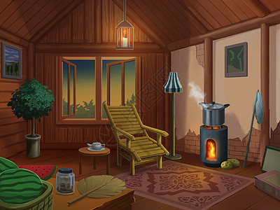 海景酒店房间插画