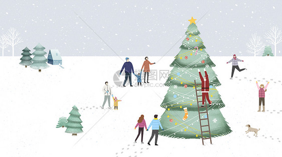 圣诞节雪地装扮圣诞树图片