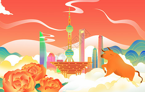 中国风上海建筑地标风景城市插画图片