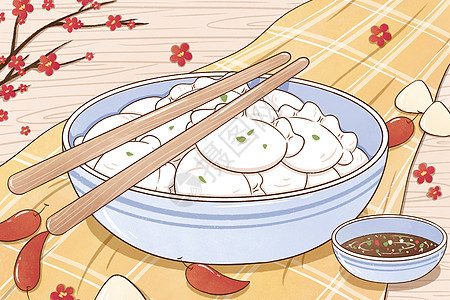 冬至手绘饺子插画背景图片