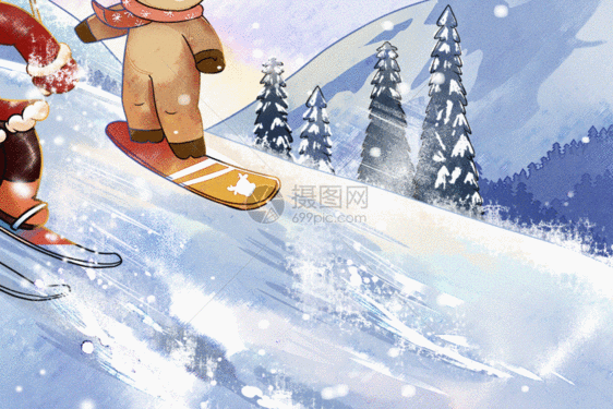 圣诞节圣诞老人麋鹿滑雪GIF图片