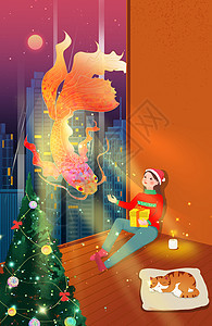 圣诞节好运锦鲤插画背景图片