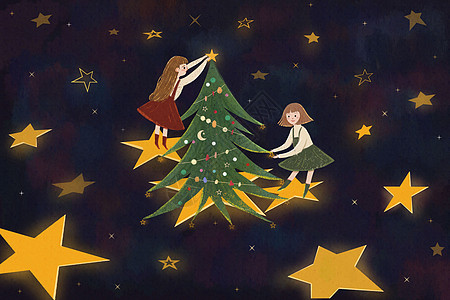 圣诞节圣诞树星星插画背景图片