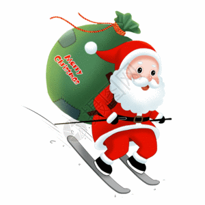 西方节日滑雪送礼物的圣诞老人gif动图高清图片
