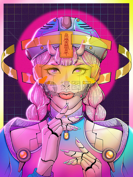 赛博朋克僵尸少女插画