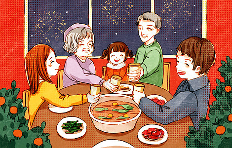 吃年夜饭的一家人图片