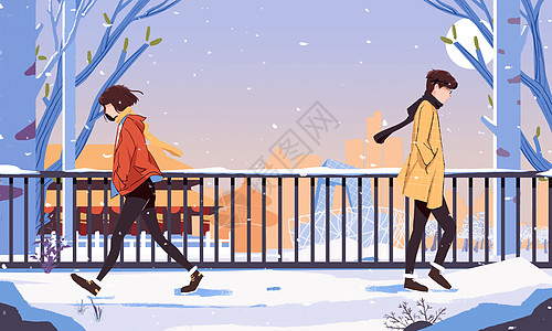 冬天情侣在北京大寒时节分手插画背景图片