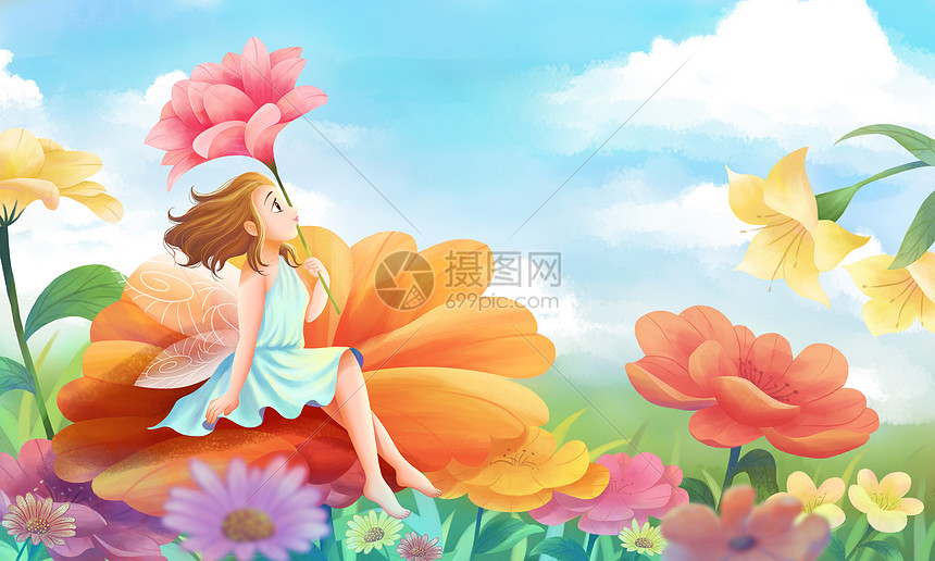 立春花仙子坐花丛中插画图片下载 正版图片 摄图网 立春花仙子坐花丛中插画图片下载 正版图片 摄图网