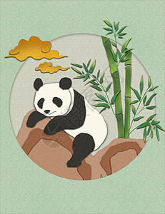 剪纸风熊猫中国风插画图片