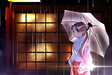 雨水户外撑伞的少女图片
