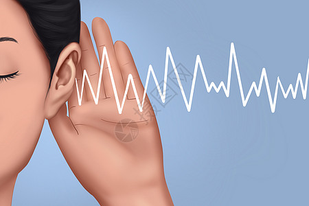听力考试听声音的耳朵插画