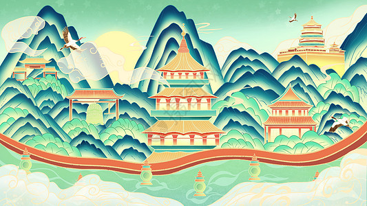 杭州西湖国风插画图片