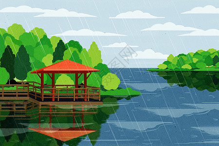 雨天赛车雨中的亭子插画