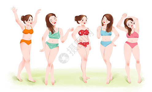 女性性感穿着内衣的女性群体插画
