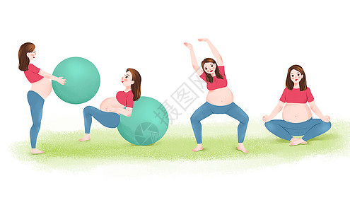 孕妇瑜伽练瑜珈的孕妇插画